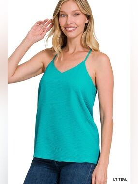 Zenana Outfitters Light Teal Spaghetti Strap V-Neck Tank Top